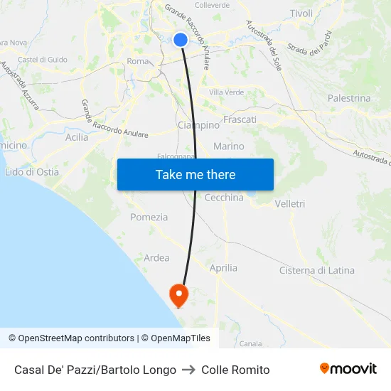 Casal De' Pazzi/Bartolo Longo to Colle Romito map