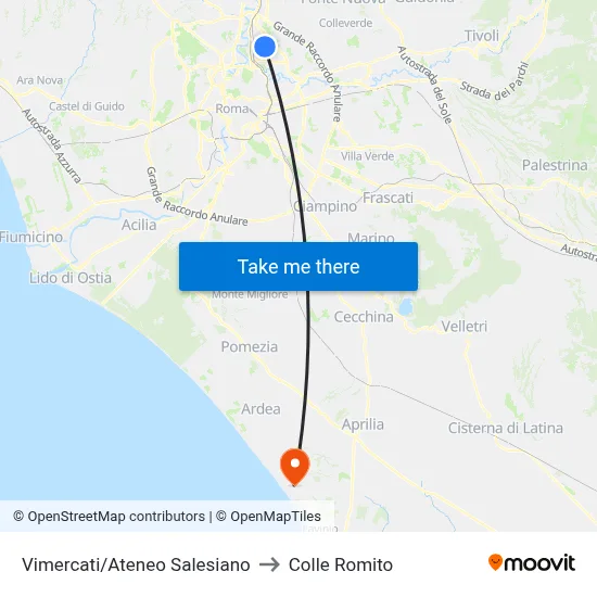 Vimercati/Ateneo Salesiano to Colle Romito map