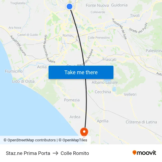 Prima Porta Station to Colle Romito map