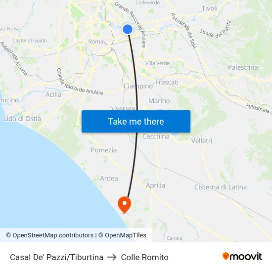 Casal De' Pazzi/Tiburtina to Colle Romito map
