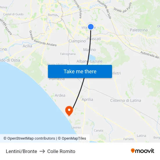 Lentini/Bronte to Colle Romito map
