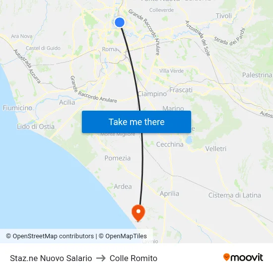 Nuovo Salario Station to Colle Romito map