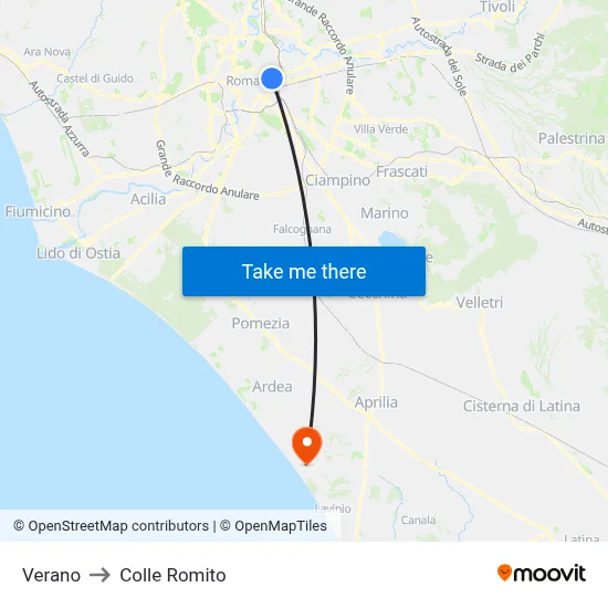 Verano to Colle Romito map