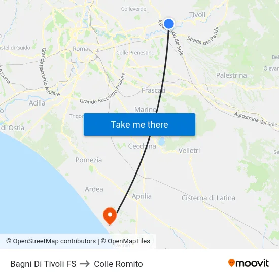 Bagni Di Tivoli FS to Colle Romito map