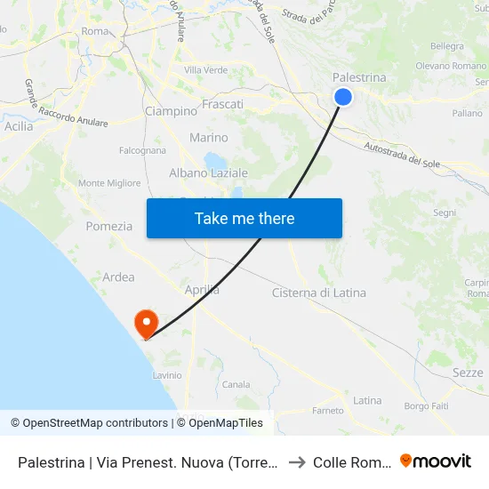 New Prenestina Street (Torresina) - Palestrina to Colle Romito map