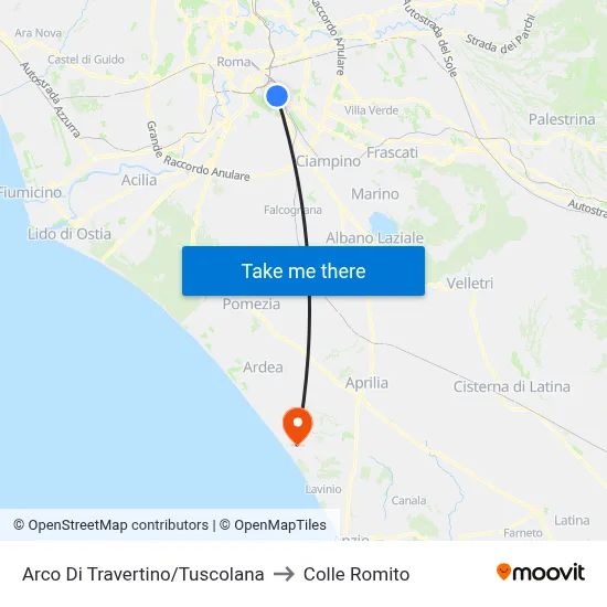 Travertine Arch/Tuscolana to Colle Romito map