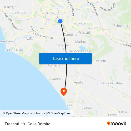 Frascati to Colle Romito map