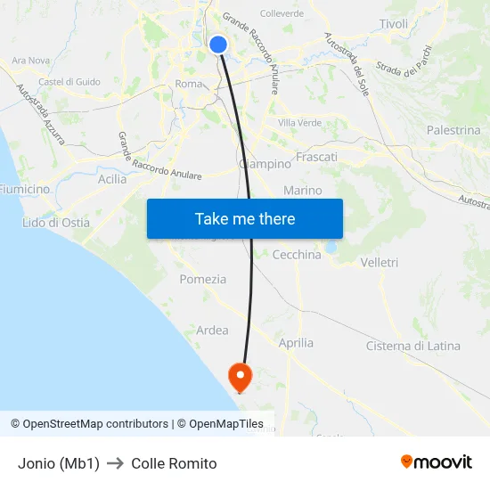 Jonio (Metro Line 1) to Colle Romito map