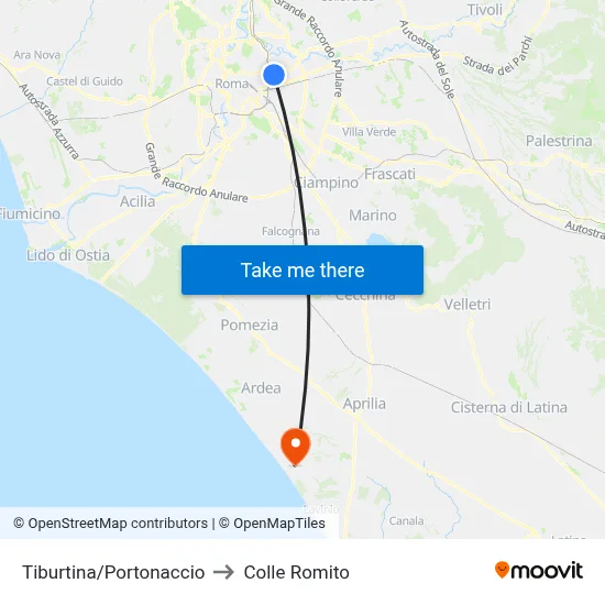 Tiburtina/Portonaccio to Colle Romito map