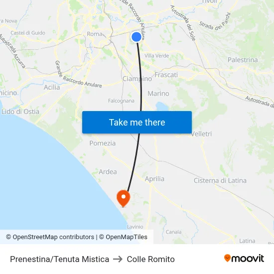Prenestina/Tenuta Mistica to Colle Romito map