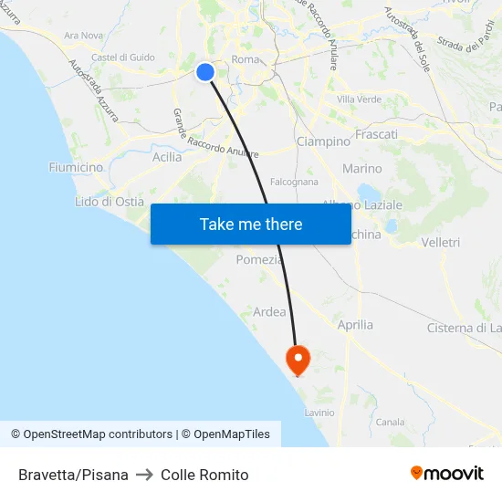 Bravetta/Pisana to Colle Romito map