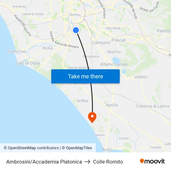 Ambrosini/Platonic Academy to Colle Romito map