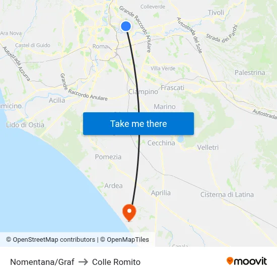 Nomentana/Graf to Colle Romito map