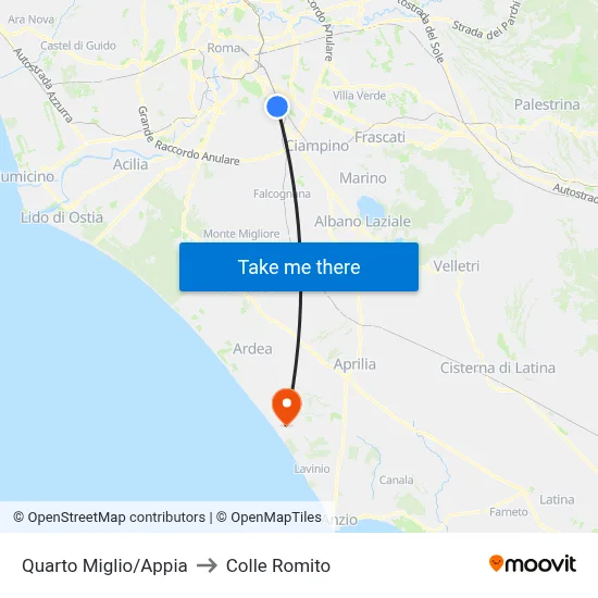 Fourth Mile/Appia to Colle Romito map