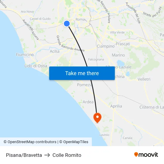 Pisana/Bravetta to Colle Romito map