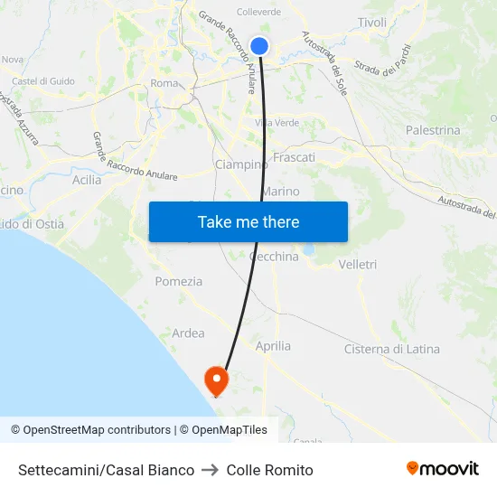 Settecamini/Casal Bianco to Colle Romito map