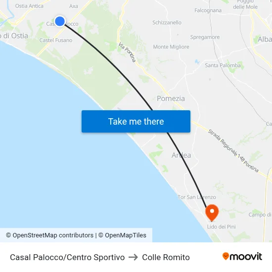 Casal Palocco/Sports Center to Colle Romito map