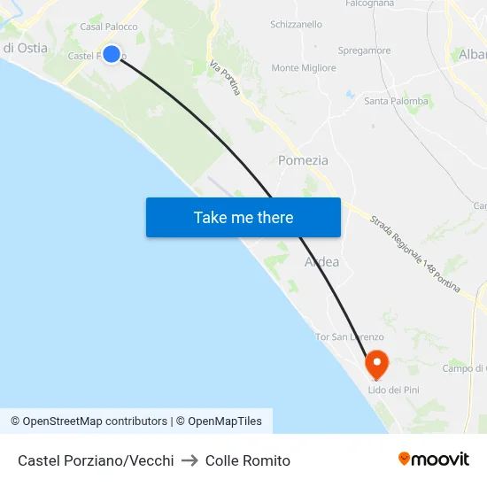 Castel Porziano/Vecchi to Colle Romito map