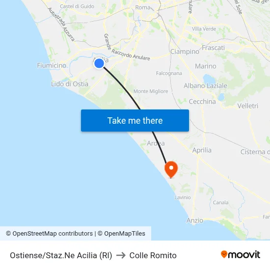 Ostiense/Acilia Station (RL) to Colle Romito map