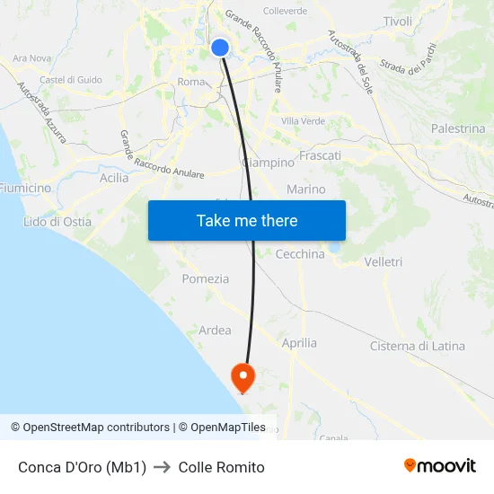 Conca D'Oro (Metro Line 1) to Colle Romito map