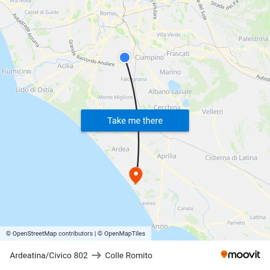 Ardeatina/Number 802 to Colle Romito map