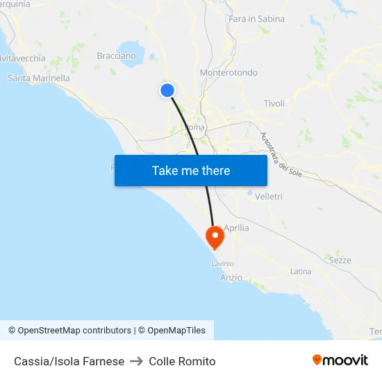 Cassia/Isola Farnese to Colle Romito map
