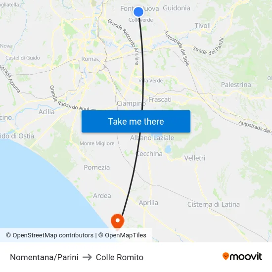 Nomentana/Parini to Colle Romito map