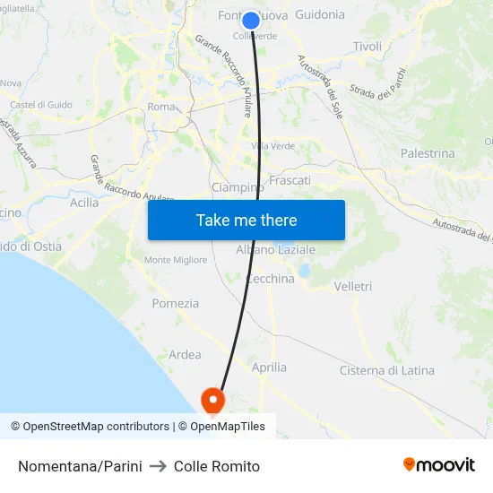 Nomentana/Parini to Colle Romito map