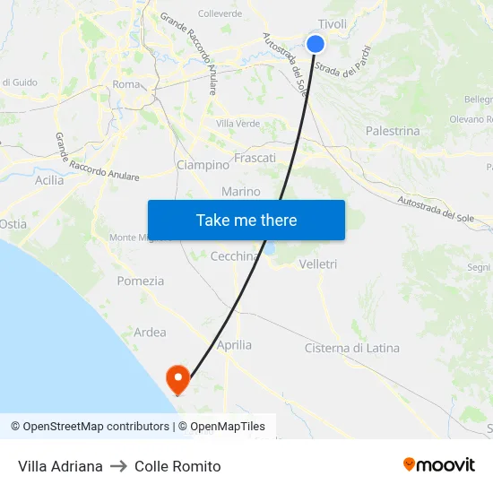 Villa Adriana to Colle Romito map