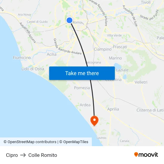 Cipro to Colle Romito map