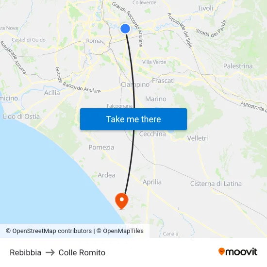 Rebibbia to Colle Romito map