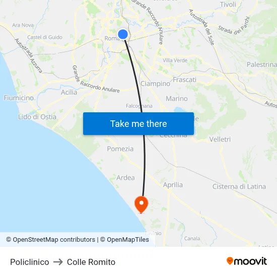 Polyclinic to Colle Romito map
