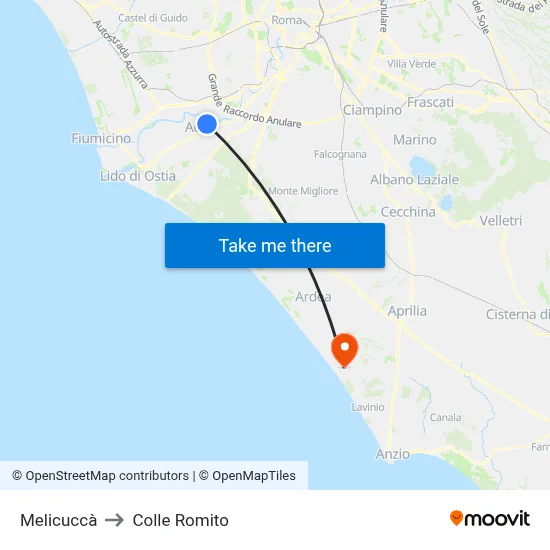 Melicuccà to Colle Romito map