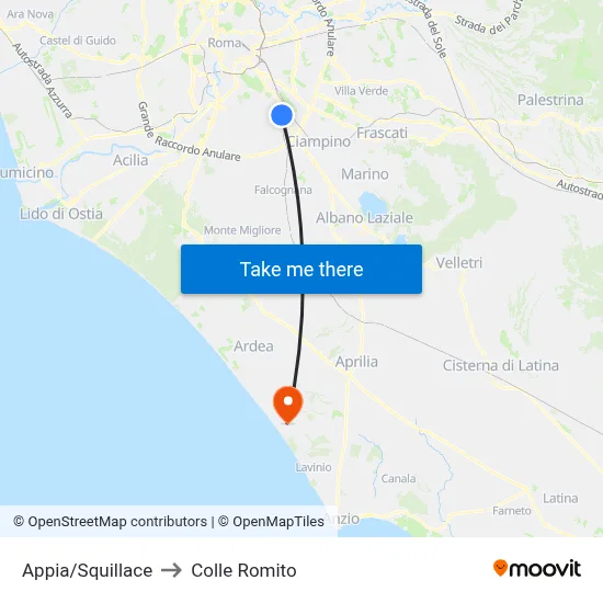 Appia/Squillace to Colle Romito map
