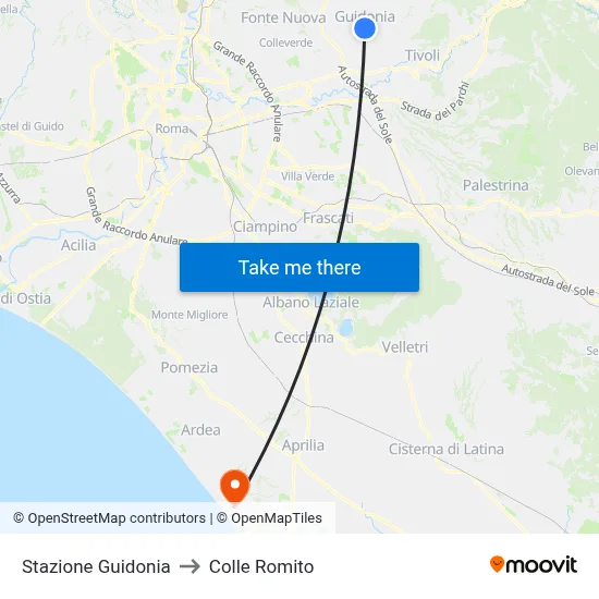 Guidonia Station to Colle Romito map
