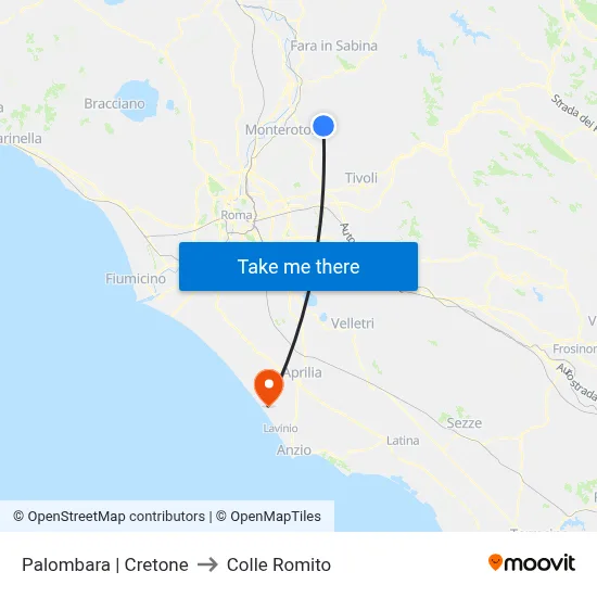 Palombara | Cretone to Colle Romito map