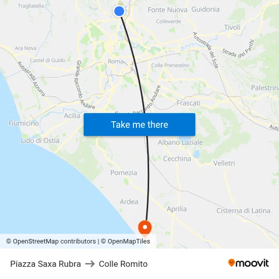 Piazza Saxa Rubra to Colle Romito map