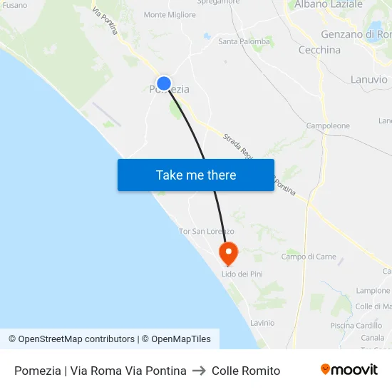 Pomezia | Via Roma Via Pontina to Colle Romito map
