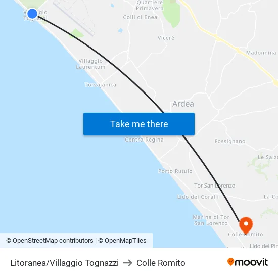 Litoranea/Villaggio Tognazzi to Colle Romito map