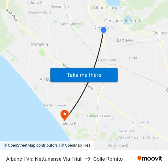 Albano | Via Nettunense Via Friuli to Colle Romito map