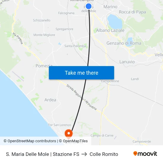 Santa Maria Delle Mole Railway Station to Colle Romito map
