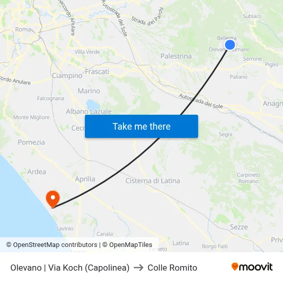 Olevano | Via Koch (Terminal) to Colle Romito map