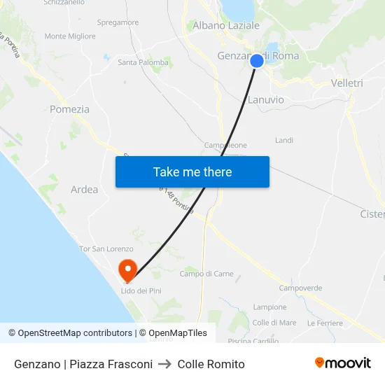 Genzano Frasconi Square to Colle Romito map