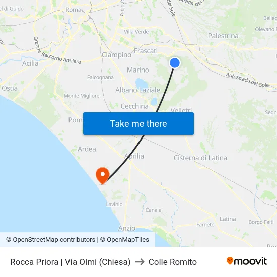 Rocca Priora | Via Olmi (Church) to Colle Romito map