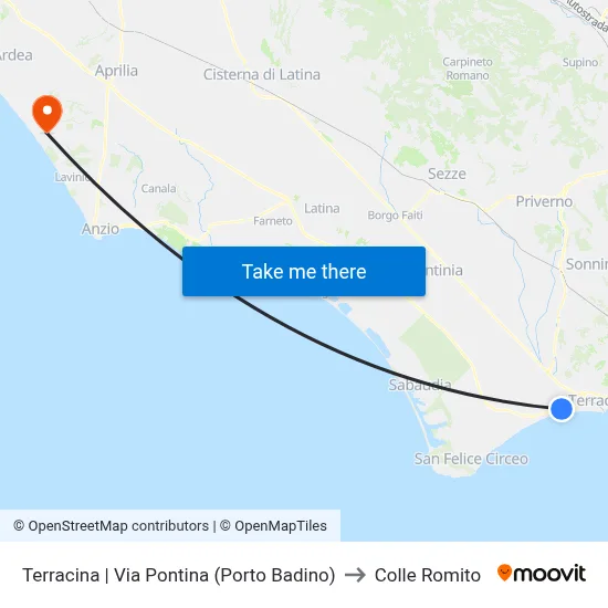 Terracina - Via Pontina (Porto Badino) to Colle Romito map
