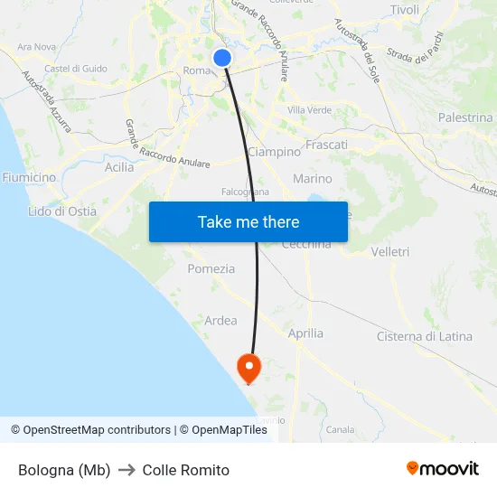 Bologna (Mb) to Colle Romito map