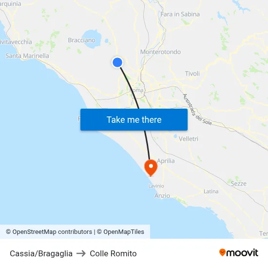 Cassia/Bragaglia to Colle Romito map