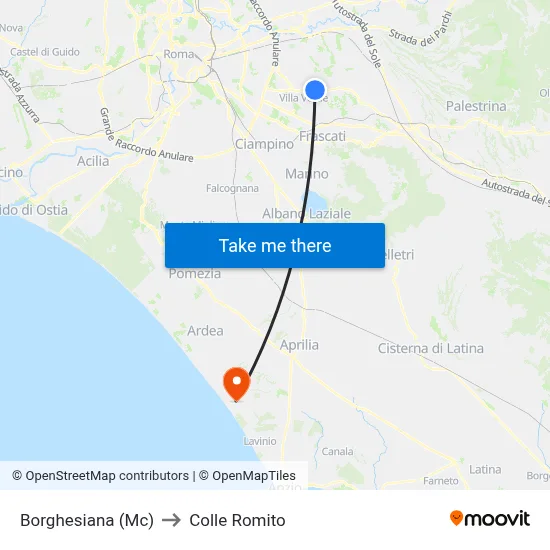 Borghesiana (Mc) to Colle Romito map