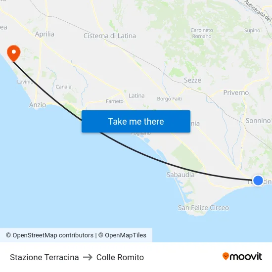 Terracina Station to Colle Romito map