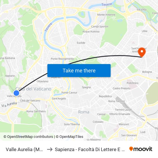 Valle Aurelia (Ma-Fl3) to Sapienza - Facoltà Di Lettere E Filosofia map